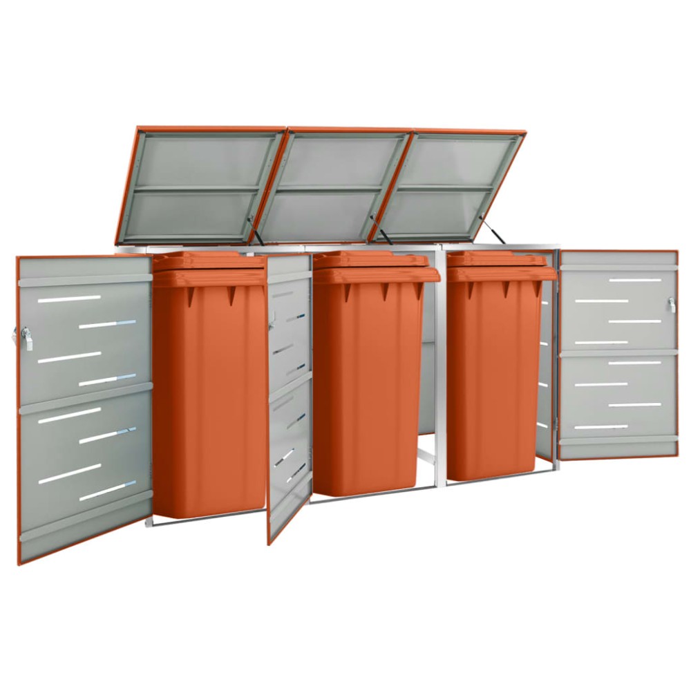 vidaXL Magazie pentru trei pubele, 207x77,5x112,5 cm, oțel inoxidabil