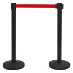 vidaXL Stâlpi cu bandă, barieră aeroport, 4 buc., negru, fier vidaXL Stâlpi cu bandă, barieră aeroport, 4 buc., negru, fier