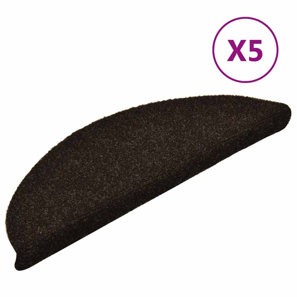 vidaXL Covorașe pentru scări autoadezive, 5 buc., 56x17x3 cm, maro închis, semirotunde