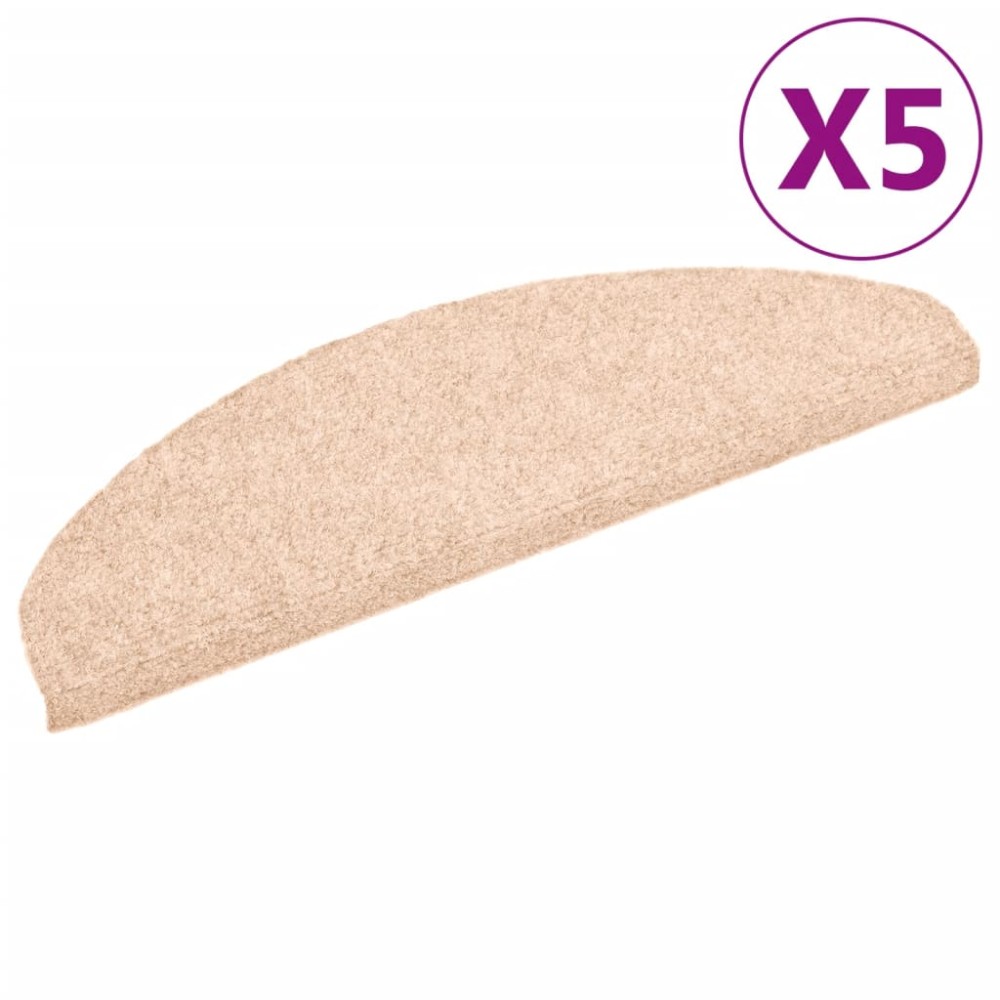 vidaXL Covorașe pentru scări autoadezive, 5 buc., 65x21x4 cm, crem, semirotunde, mari