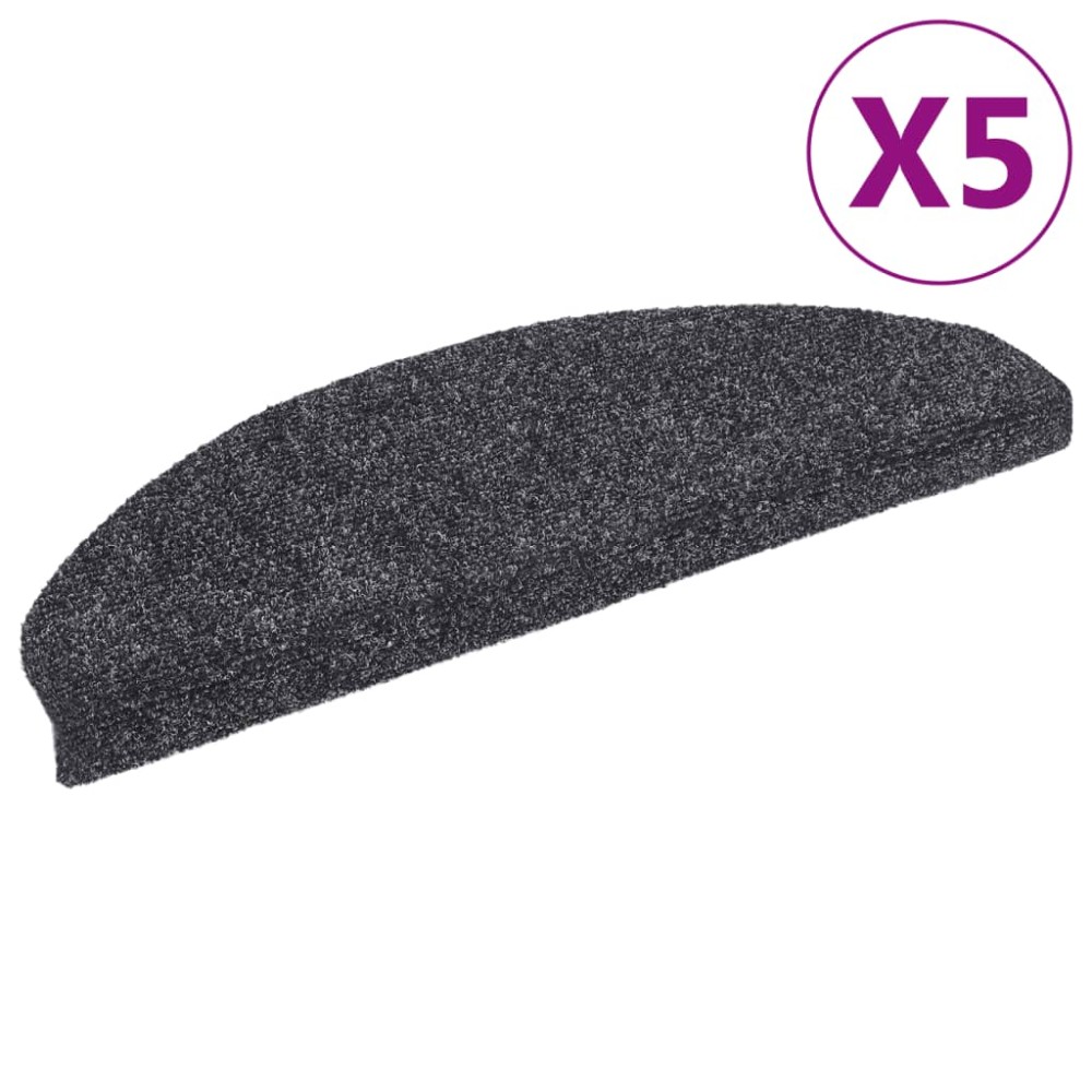 vidaXL Covorașe pentru scări autoadezive, 5 buc., 65x21x4 cm, gri închis, semirotunde, mari