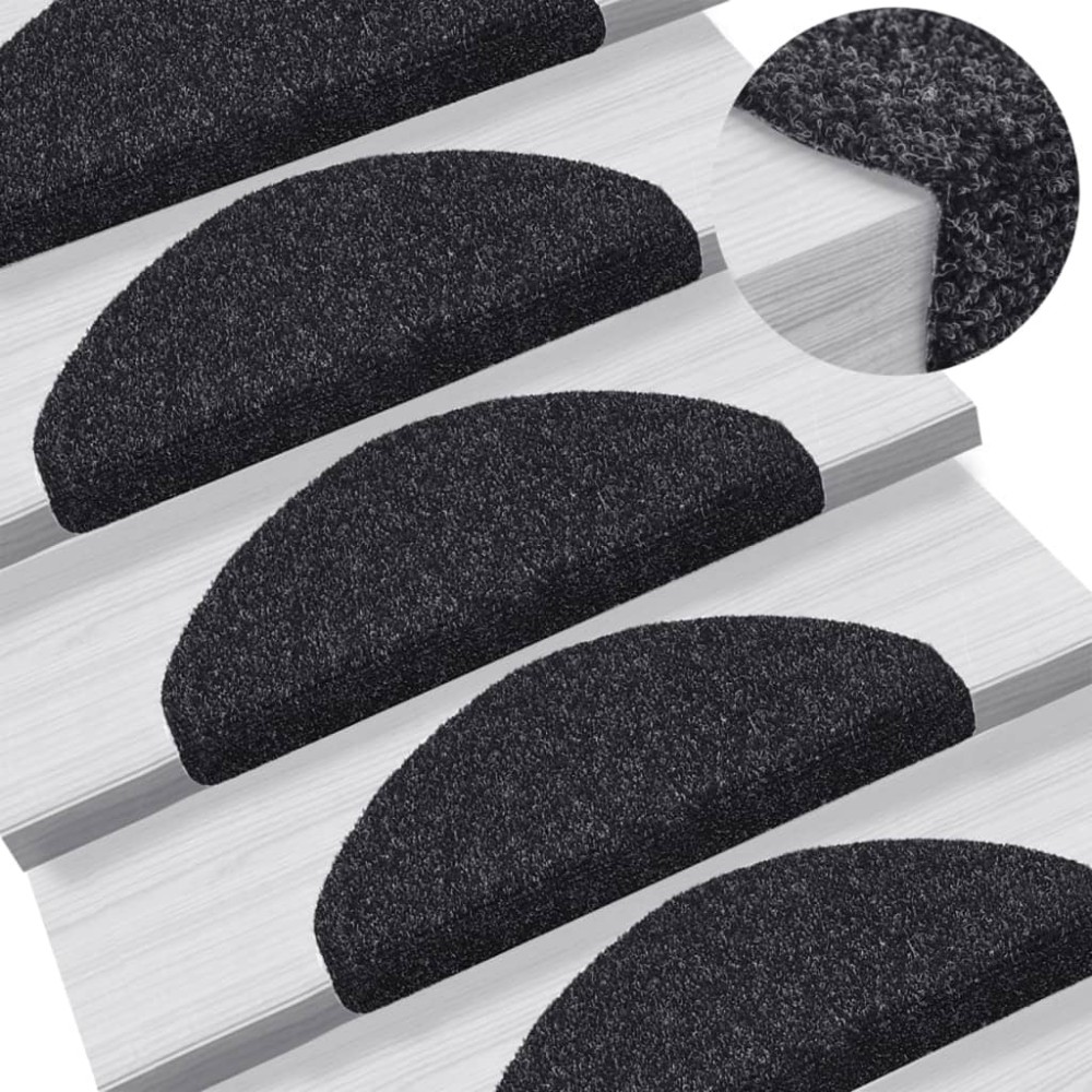 vidaXL Covorașe autoadezive pentru scări, 10 buc., 65x21x4 cm, negru, semirotunde, mari