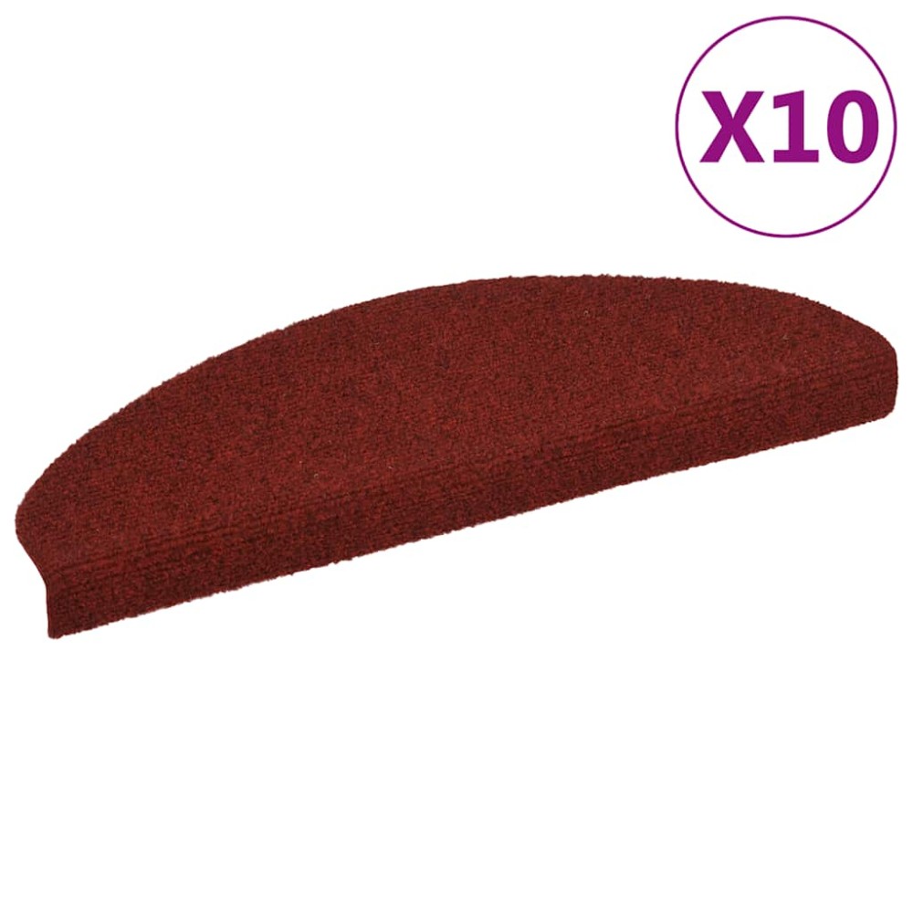 vidaXL Covorașe pentru scări autoadezive, 10 buc., 65x21x4 cm, roșu bordeaux, semirotunde, mari