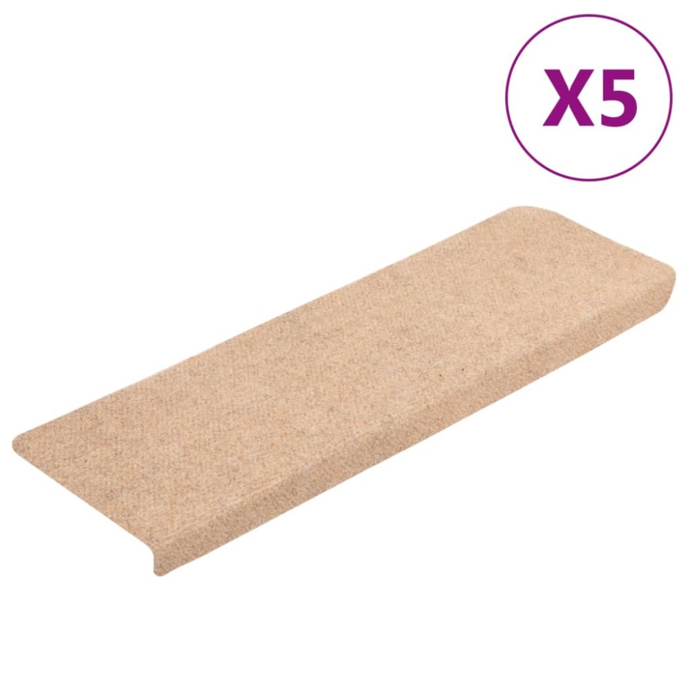 vidaXL Covorașe autoadezive pentru scări, 5 buc., 65x21x4 cm, margini dreptunghiulare, crem