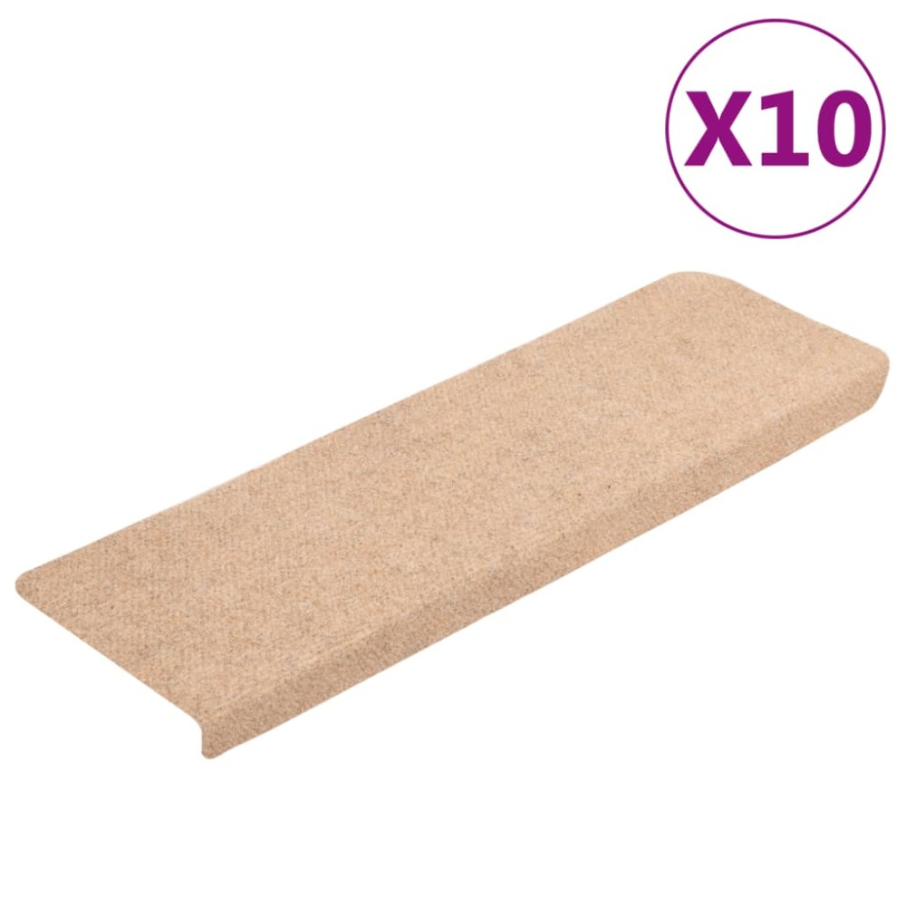 vidaXL Covorașe autoadezive pentru scări, 10 buc., 65x21x4 cm, margini dreptunghiulare, crem