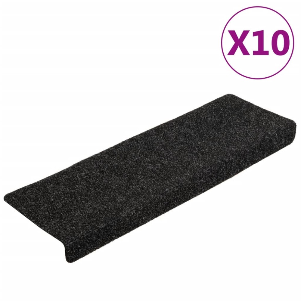 vidaXL Covorașe scări autoadezive, 10 buc., 65x21x4 cm, margini dreptunghiulare, negre