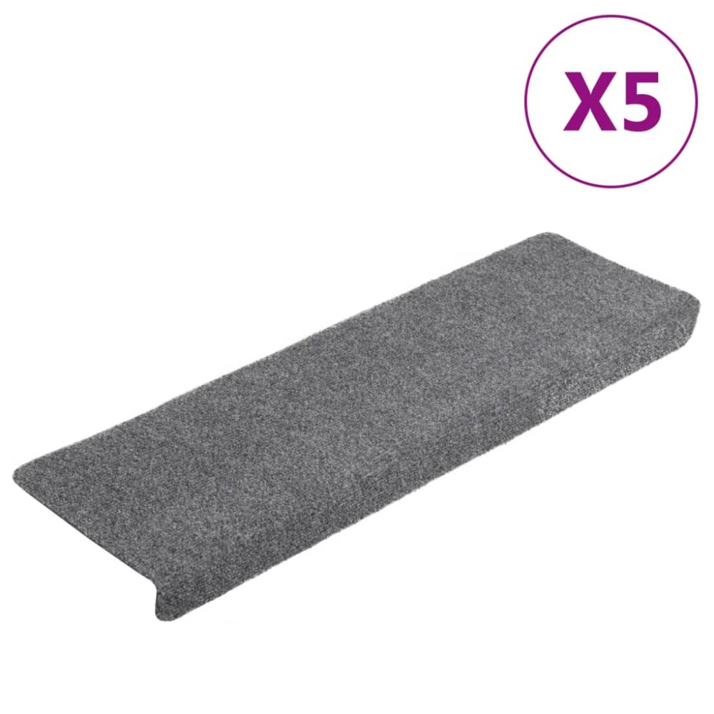 vidaXL Covorașe autoadezive pentru scări, 5 buc., 65x21x4 cm, gri deschis, cu margine dreptunghiulară