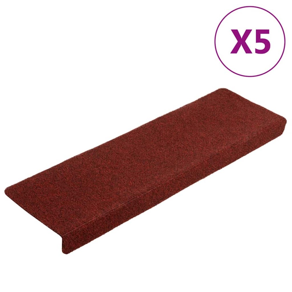 vidaXL Covorașe pentru scări autoadezive, 5 buc., 65x21x4 cm, margini dreptunghiulare, roșu bordeaux