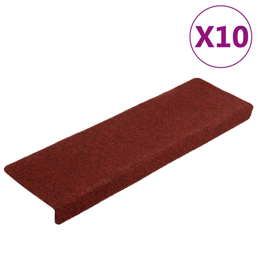 vidaXL Covorașe pentru scări autoadezive, 10 buc., 65x21x4 cm, margini dreptunghiulare, roșu bordeaux