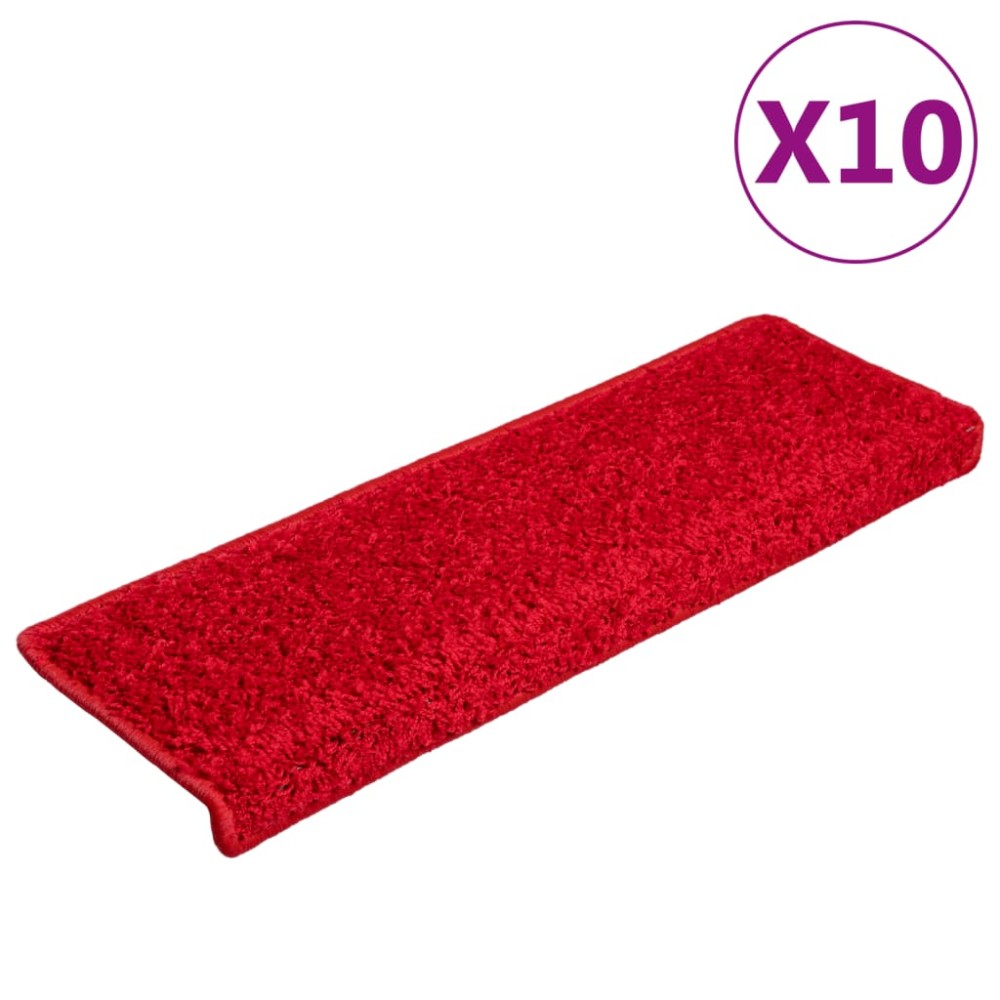 vidaXL Covorașe de scară, 10 buc.,roșu, 65x21x4 cm