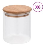 vidaXL Borcane din sticlă depozitare, capac de bambus, 6 buc., 600 ml vidaXL Borcane din sticlă depozitare, capac de bambus, 6 buc., 600 ml