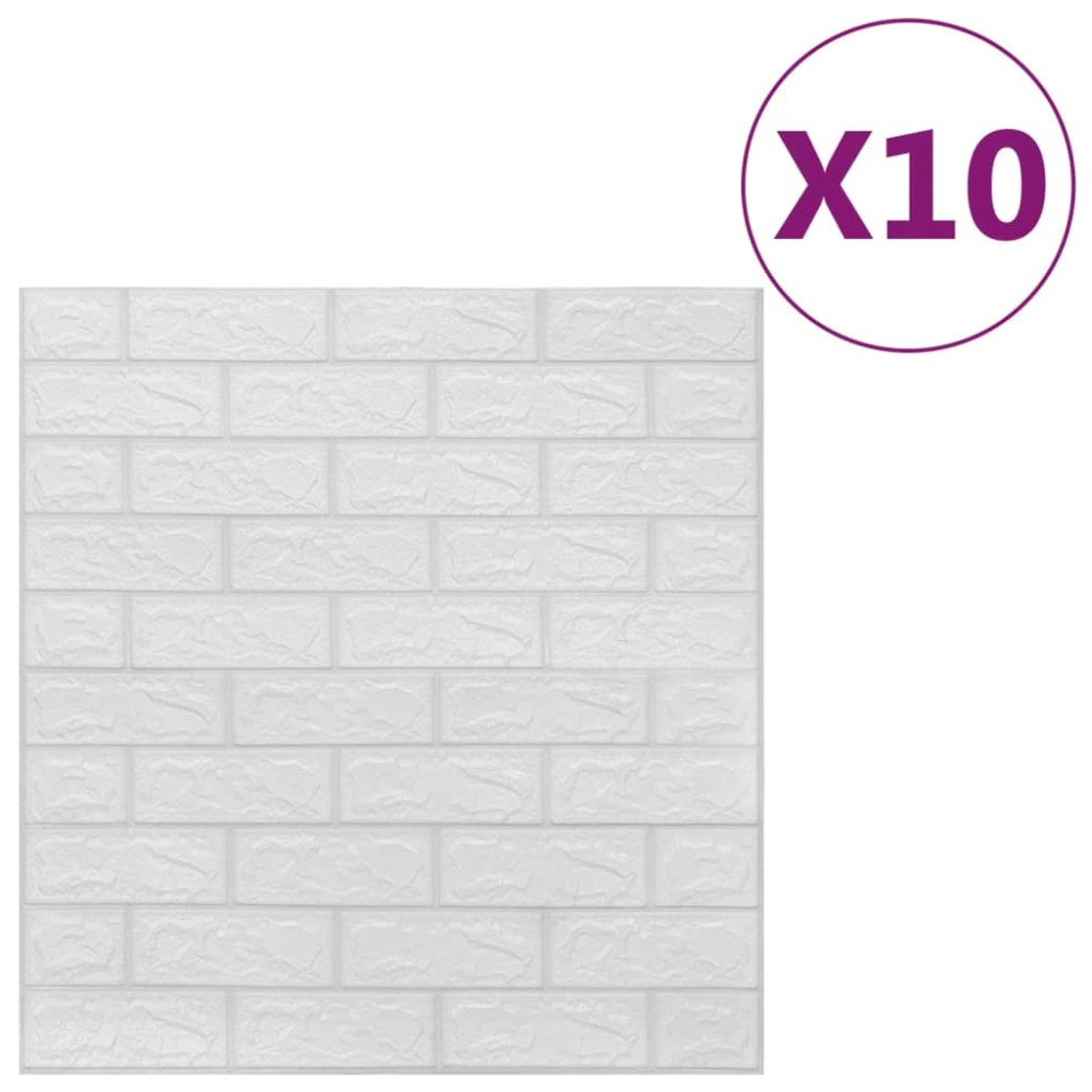 vidaXL Tapet de perete autocolant 3D, 10 buc., alb, model cărămizi