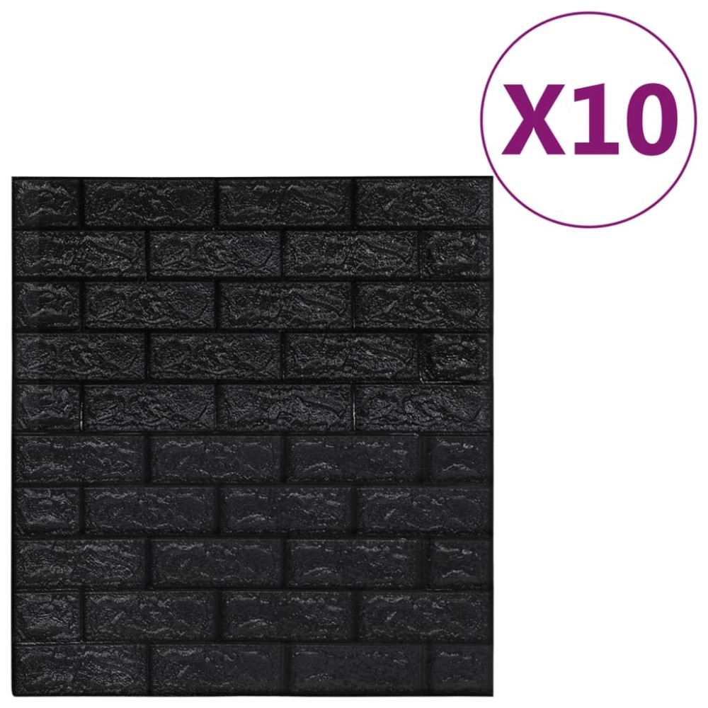 vidaXL Tapet de perete autocolant, model cărămizi 3D, 10 buc., negru