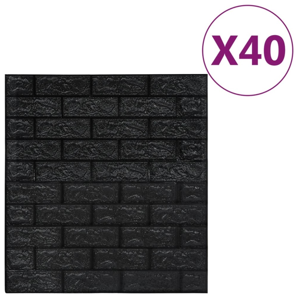 vidaXL Tapet de perete autocolant, model cărămizi 3D, 40 buc., negru