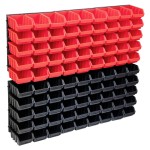 vidaXL Set cutii depozitare 96 piese cu panouri de perete, roșu&negru vidaXL Set cutii depozitare 96 piese cu panouri de perete, roșu&negru