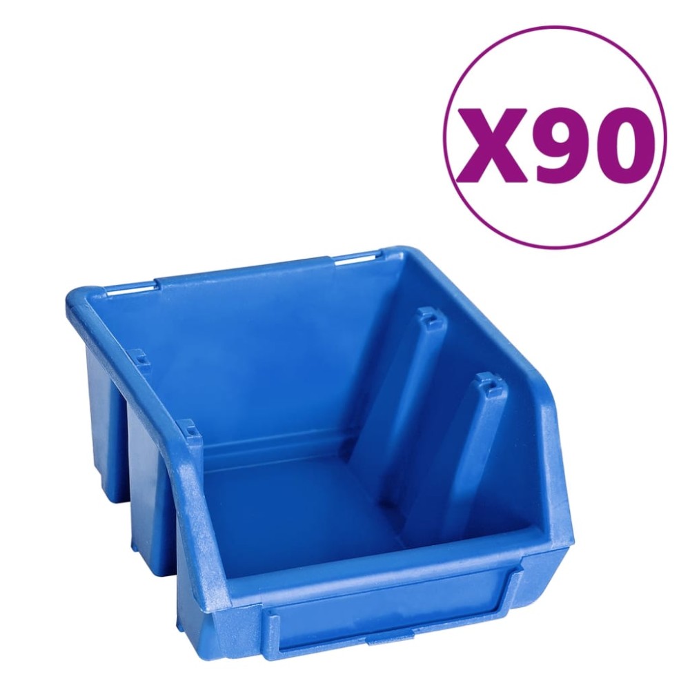 vidaXL Set cutii depozitare, 96 piese, panouri perete, albastru&negru