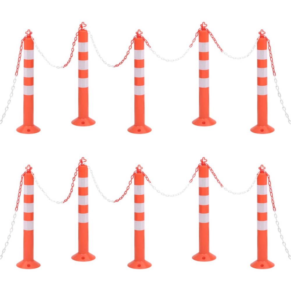 vidaXL Bornă de control trafic cu lanţ, 10 buc., 75 cm, PE