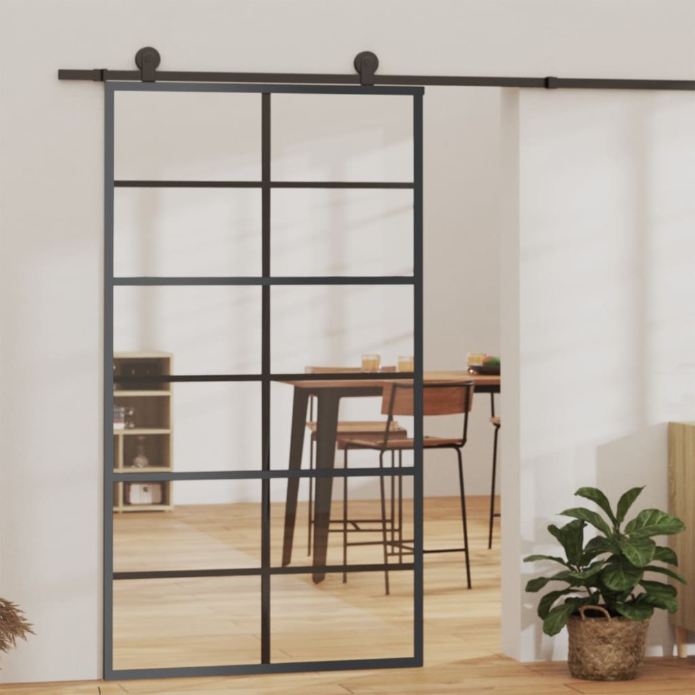 vidaXL Ușă glisantă, negru, 102x205 cm, sticlă ESG și aluminiu