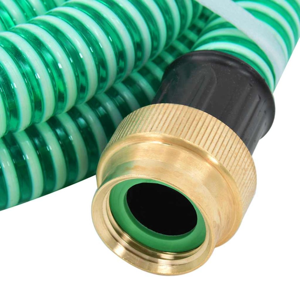 vidaXL Furtun de aspirație cu racorduri din alamă, verde 1,1" 5 m, PVC
