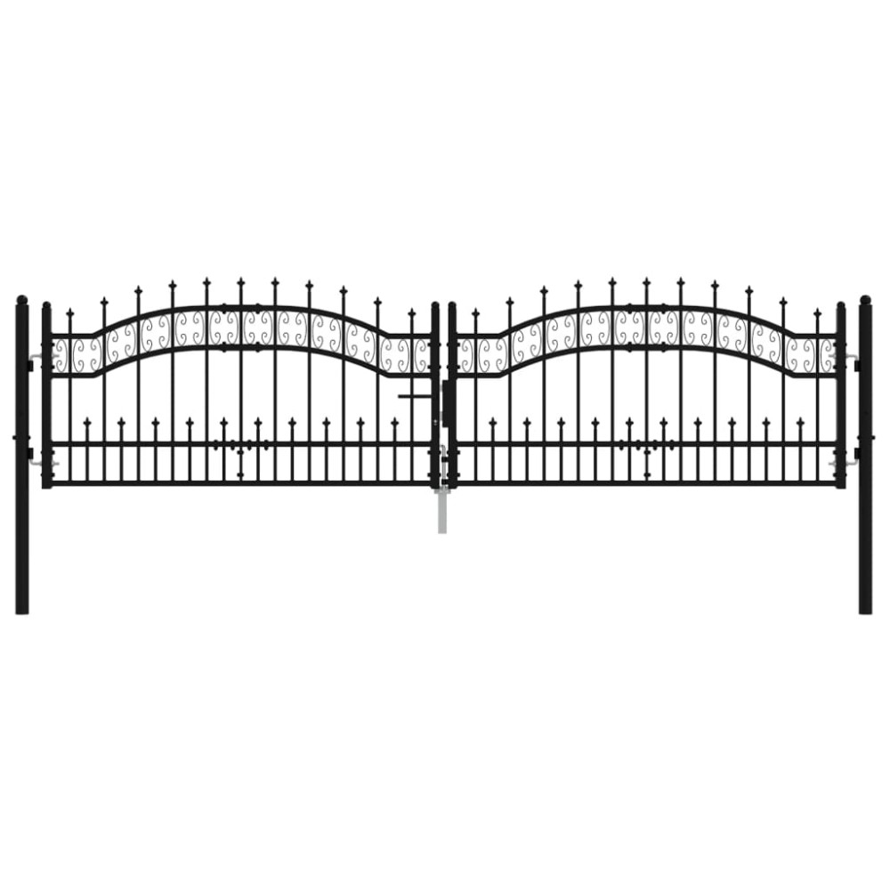 vidaXL Poartă gard cu vârf negru 305x120 cm oțel vopsit electrostatic