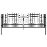 vidaXL Poartă de gard cu vârf tip suliță, neagră, 305x100 cm, oțel vopsit în câmp electrostatic