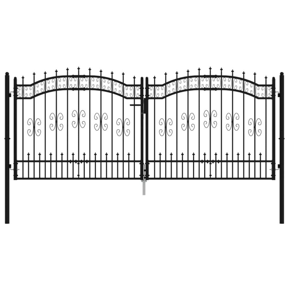 vidaXL Poartă de gard cu vârf tip suliță, neagră, 305x125 cm, oțel vopsit în câmp electrostatic