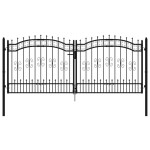 vidaXL Poartă de gard cu vârf tip suliță, neagră, 305x125 cm, oțel vopsit în câmp electrostatic