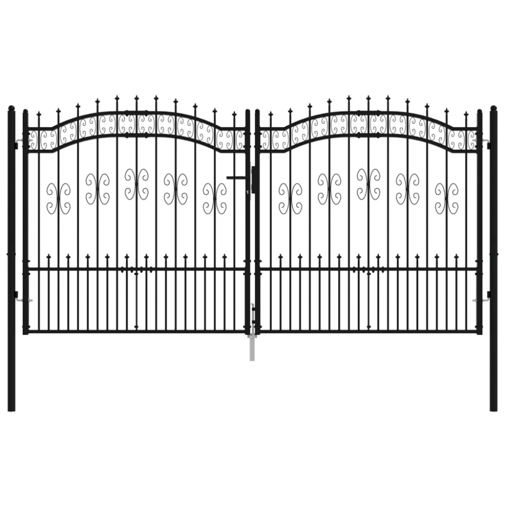 vidaXL Poartă de gard cu vârf tip suliță, neagră, 305x150 cm, oțel vopsit în câmp electrostatic
