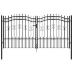 vidaXL Poartă de gard cu vârf tip suliță, neagră, 305x150 cm, oțel vopsit în câmp electrostatic