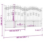 vidaXL Poartă de gard cu vârf tip suliță, neagră, 305x150 cm, oțel vopsit în câmp electrostatic