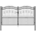 vidaXL Poartă de gard cu vârf tip suliță, neagră, 305x175 cm, oțel vopsit în câmp electrostatic
