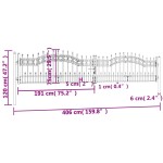 vidaXL Poartă de gard cu vârf tip suliță, neagră, 406x75 cm, oțel vopsit în câmp electrostatic