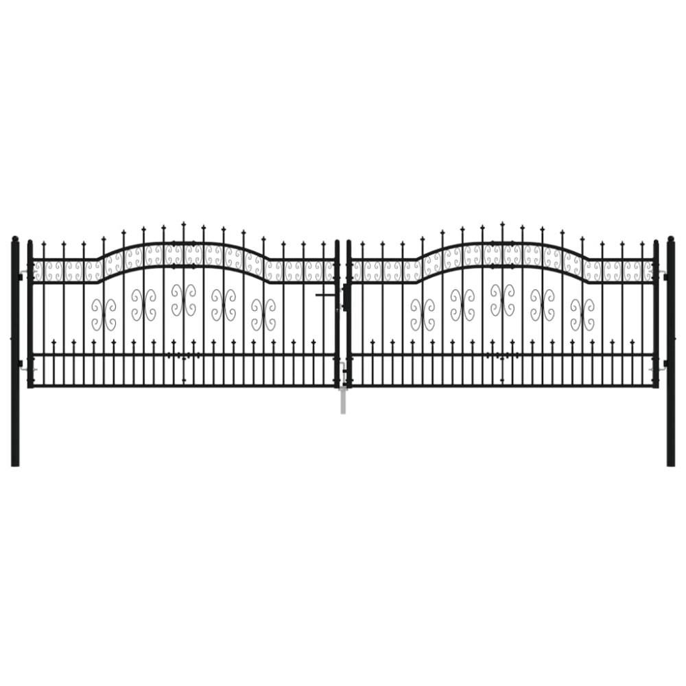 vidaXL Poartă de gard cu vârf tip suliță, neagră, 406x100 cm, oțel vopsit în câmp electrostatic