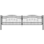 vidaXL Poartă de gard cu vârf tip suliță, neagră, 406x100 cm, oțel vopsit în câmp electrostatic