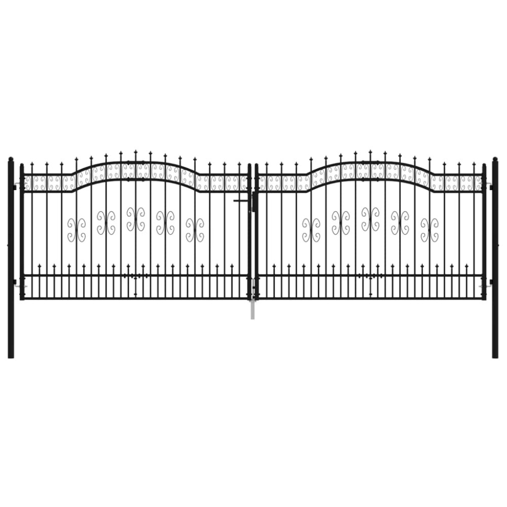 vidaXL Poartă gard cu vârf negru 406x173 cm oțel vopsit electrostatic