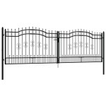 vidaXL Poartă gard cu vârf negru 406x173 cm oțel vopsit electrostatic vidaXL Poartă gard cu vârf negru 406x173 cm oțel vopsit electrostatic