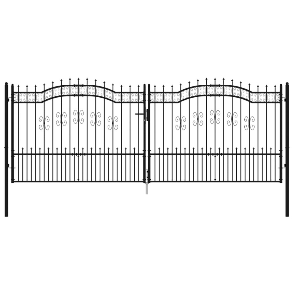 vidaXL Poartă de gard cu vârf tip suliță, neagră, 406x150 cm, oțel vopsit în câmp electrostatic