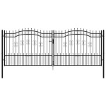 vidaXL Poartă de gard cu vârf tip suliță, neagră, 406x150 cm, oțel vopsit în câmp electrostatic