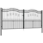 vidaXL Poartă gard cu vârf negru 406x223 cm oțel vopsit electrostatic
