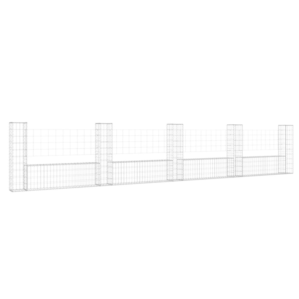 vidaXL Coș de gabion în formă de U cu 5 stâlpi, 500x20x100 cm, fier
