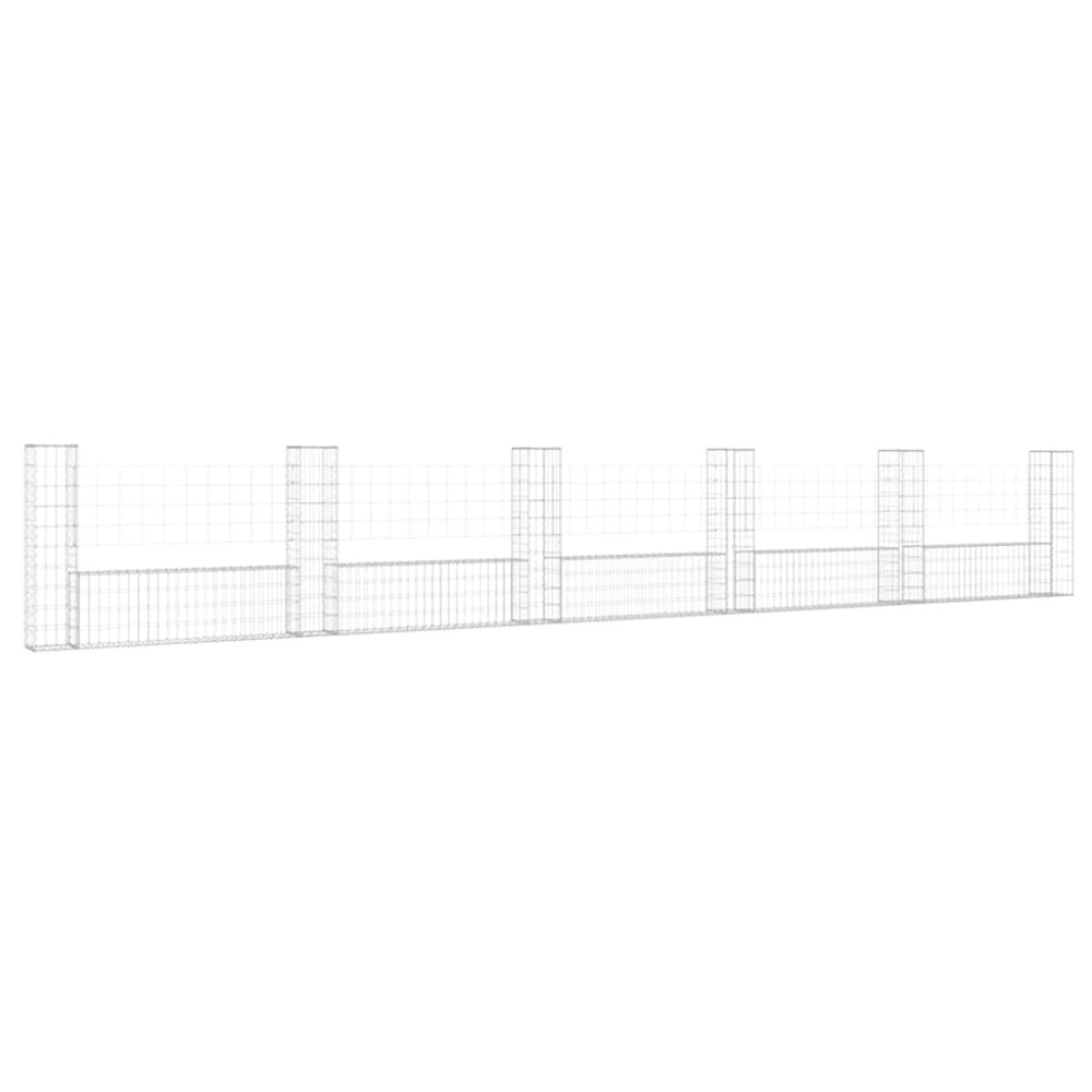 vidaXL Coș gabion în formă de U cu 6 stâlpi, 620x20x100 cm, fier