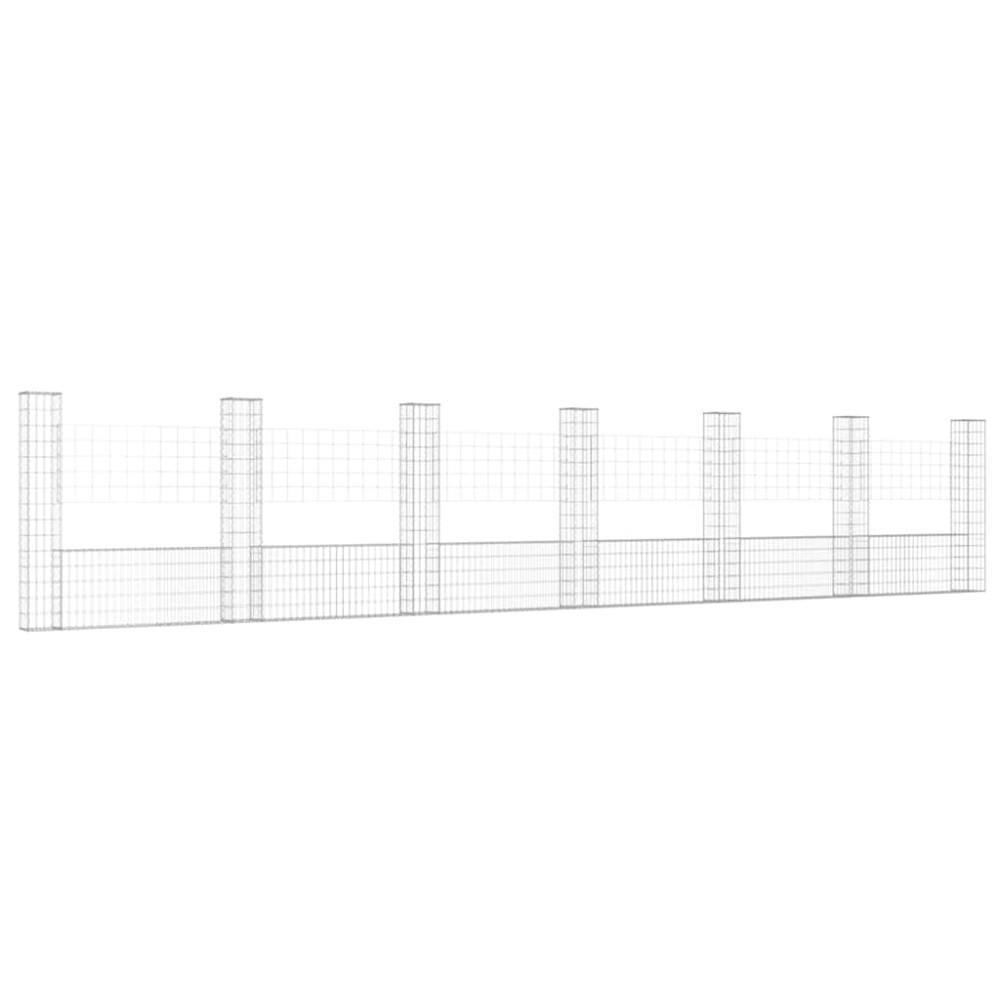 vidaXL Coș de gabion în formă de U cu 7 stâlpi, 740x20x150 cm, fier