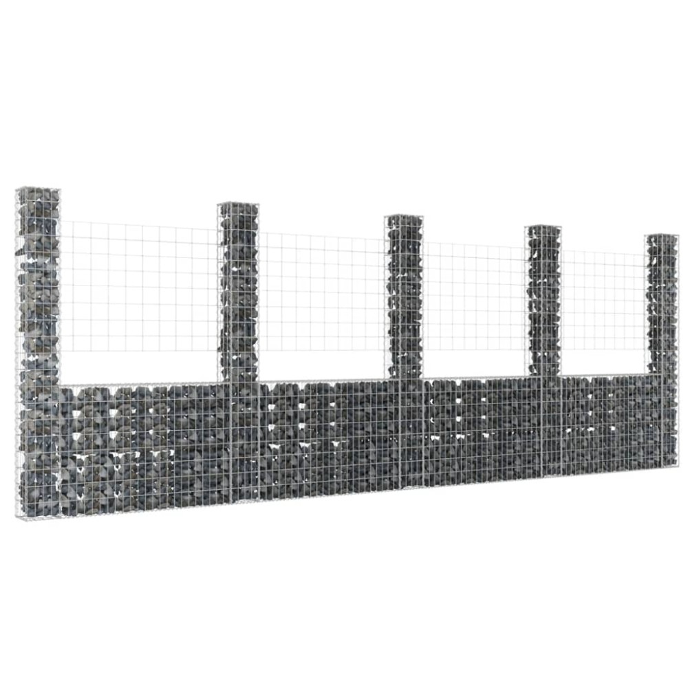 vidaXL Coș de gabion în formă de U cu 5 stâlpi, 500x20x200 cm, fier