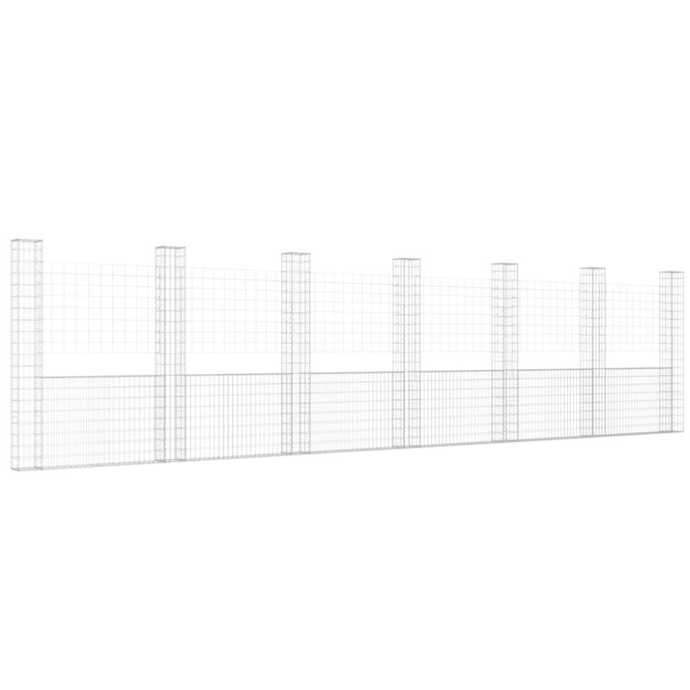 vidaXL Coș de gabion în formă de U cu 7 stâlpi, 740x20x200 cm, fier