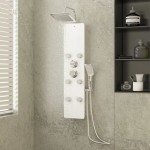 vidaXL Unitate panou de duș, alb, 25x47,5x130 cm, sticlă vidaXL Unitate panou de duș, alb, 25x47,5x130 cm, sticlă