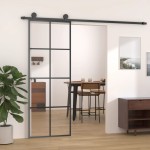 vidaXL Ușă glisantă, negru, 76x205 cm, sticlă ESG și aluminiu vidaXL Ușă glisantă, negru, 76x205 cm, sticlă ESG și aluminiu