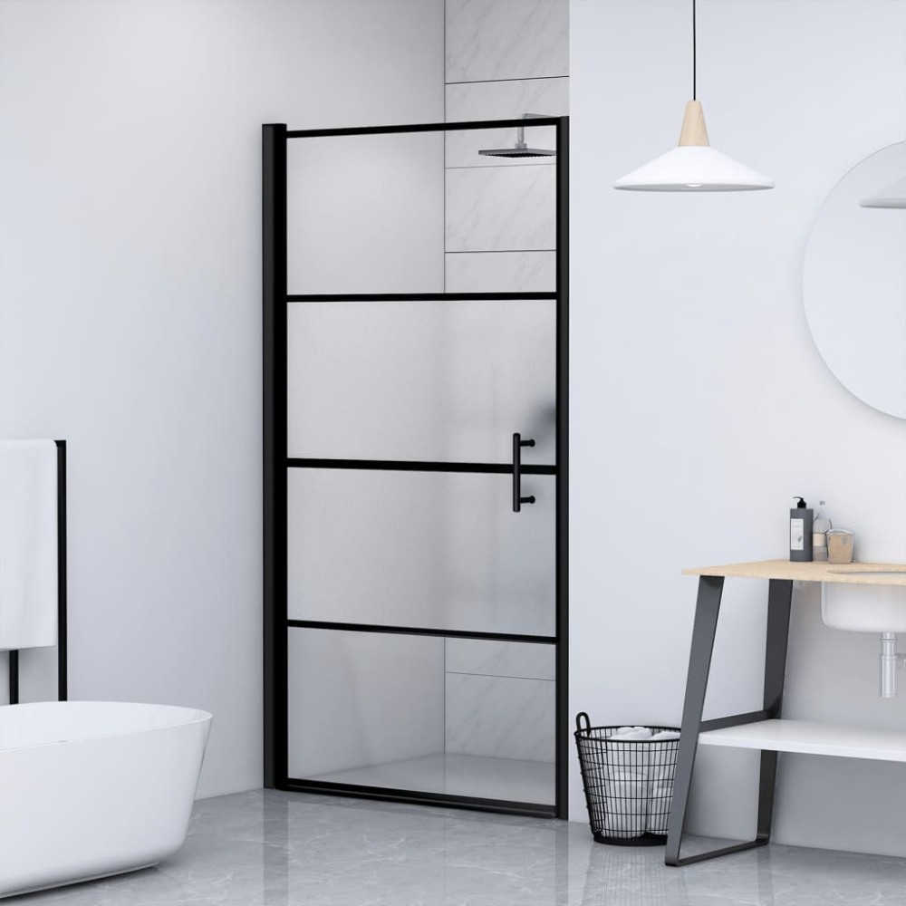 vidaXL Ușă de duș, negru, 91x195 cm, sticlă securizată semi-mată