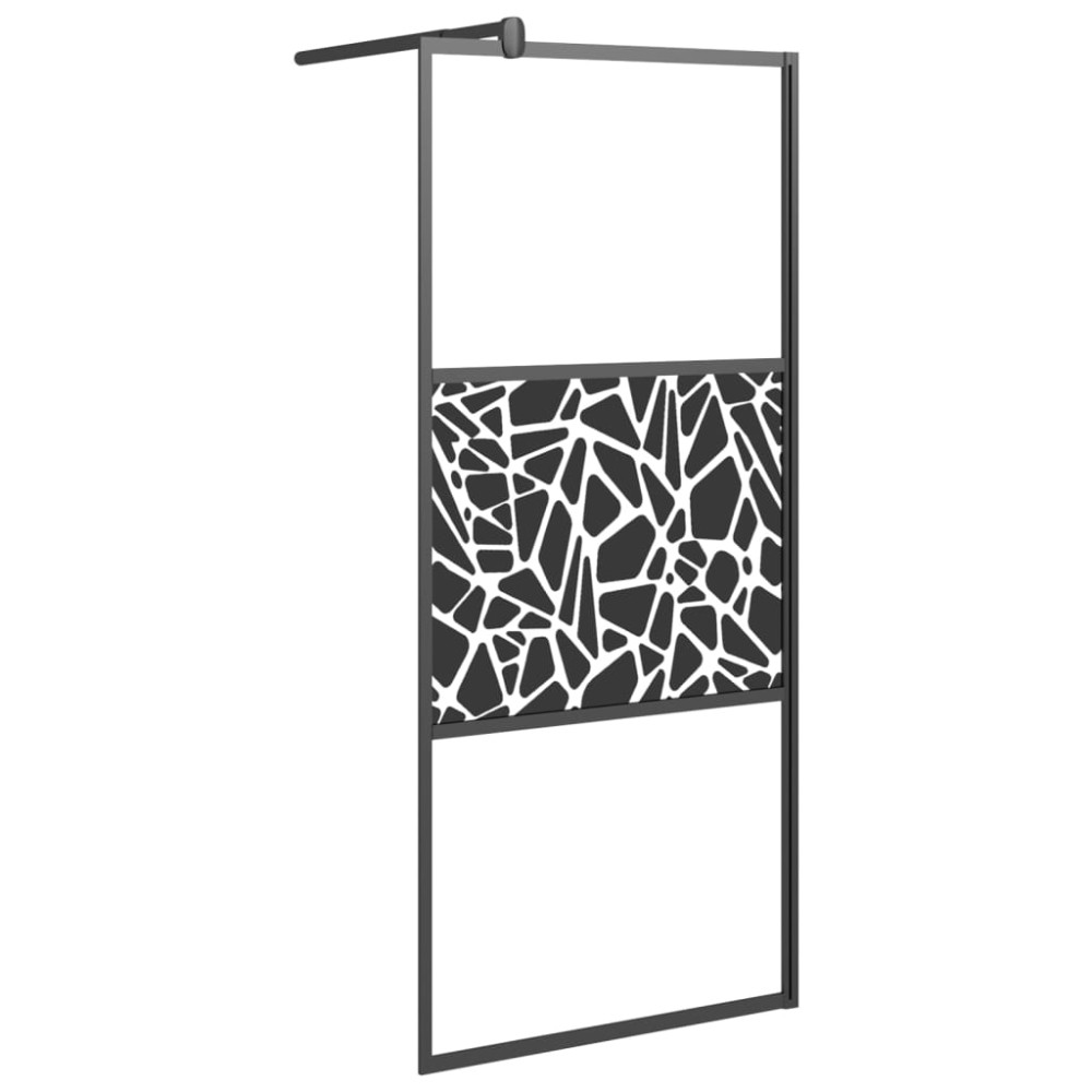 vidaXL Paravan de duș walk-in negru 90x195 cm sticlă ESG model piatră