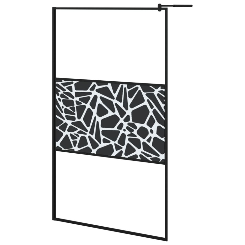 vidaXL Paravan de duș walk-in negru 115x195 cm sticlă ESG model piatră