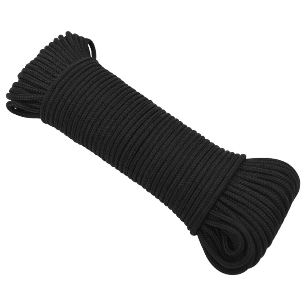 vidaXL Frânghie de barcă, negru complet, 3 mm, 100 m, polipropilenă